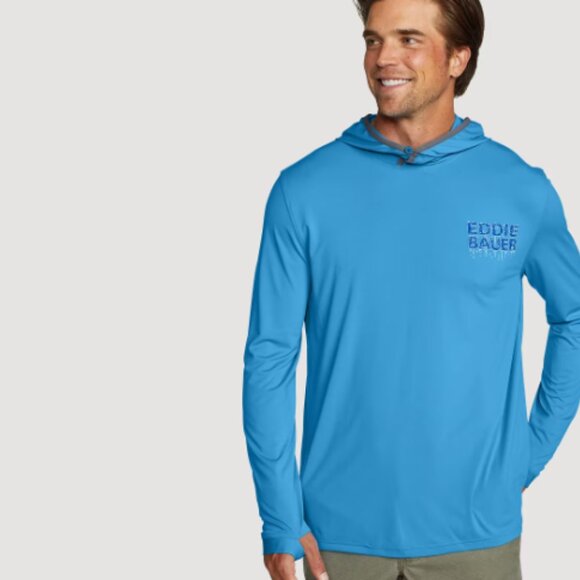 Eddie Bauer Men's Medium Solarfoil® UPF Hoodie Water Bound Island Blue NWT - Picture 9 of 11